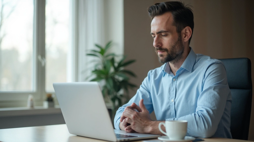 Профессиональный рабочий стол с ноутбуком и предметами для медитации в офисе