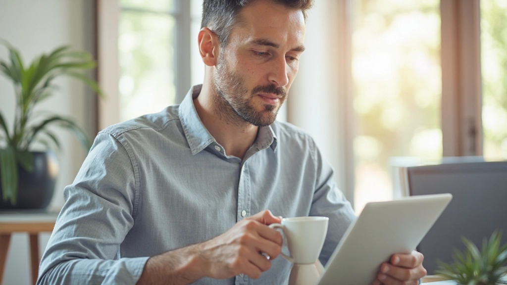 Успешный предприниматель в утренней рутине с кофе